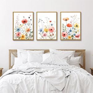 KISSFOX Colorful Wildflower Canvas Wall Art Set Of 3 Flowers Pictures Prints - Image 5