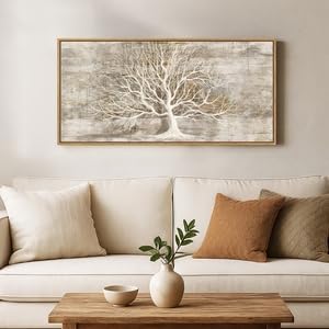 Framed Vintage Tree of Life Wall Art, Neutral Rustic Farmhouse Tree Canvas - Image 2