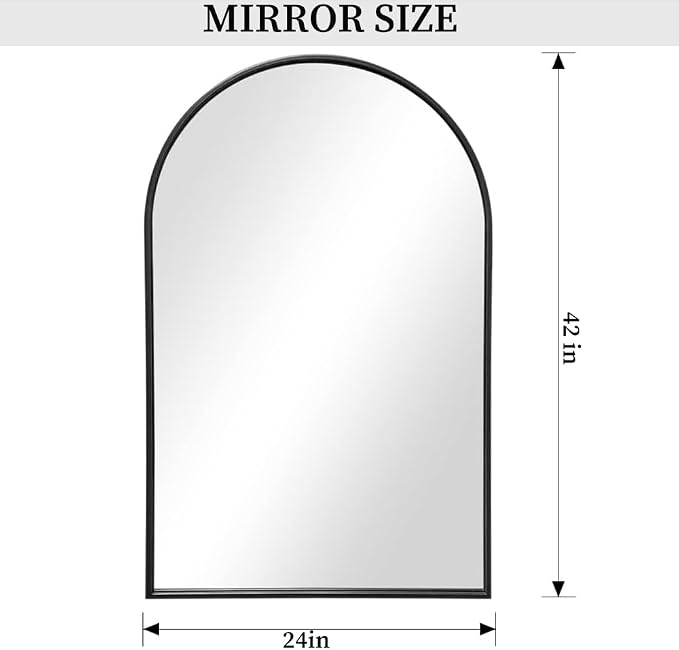 Dewfig Arched Wall Mounted Mirror, Arch Black Mirror - Image 5