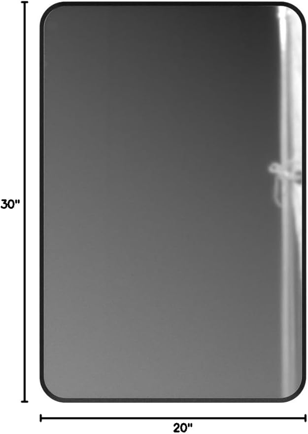 Wall Mount Mirror for Bathroom, Brush Black Metal Framed Rounded Corner - Image 8