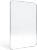 Wall Mount Mirror for Bathroom, Brush Silver Metal Framed Rounded Corner by Minuover