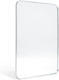 Wall Mount Mirror for Bathroom, Brushed Silver Metal Framed Rounded Corner by Minuover
