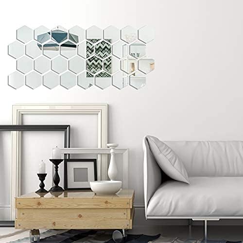 Shappy 32 Pcs Hexagon Mirror Wall Stickers Removable Silver Acrylic Mirror - Image 5