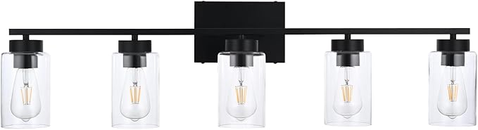 5 Light Bathroom Vanity Light Fixtures, Matte Black Modern Wall Lights by A1A9