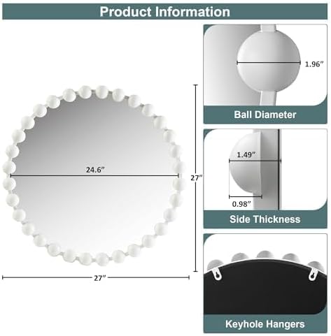 Madison Park Round Mirror, Metal Frame Circle Mirror 27 inch, Wall Art Decor - Image 7
