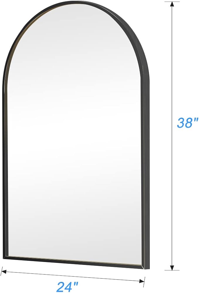 Wall Mounted Mirror, 38x24 Inch Black Bathroom Mirror, Arched Window Mirrors - Image 2