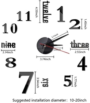 Hxezoc 10inch-20inch Frameless DIY Wall Clock Black 3D Mute Round Shape Quartz - Image 2