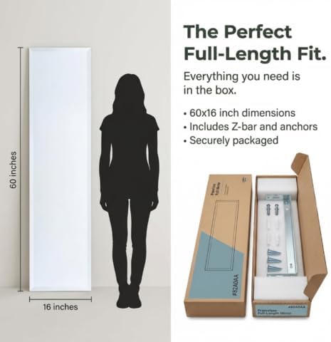 Better Bevel 16" x 60" Frameless Full-Length Rectangle Mirror | 1" Beveled Edge - Image 7