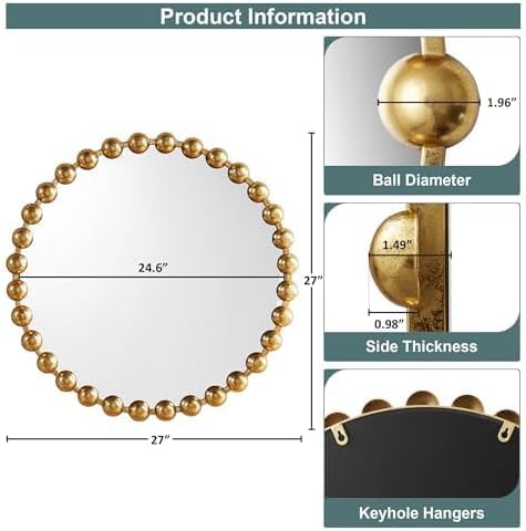 Madison Park Round Mirror, Metal Frame Circle Mirror 27 inch, Wall Art Decor - Image 6