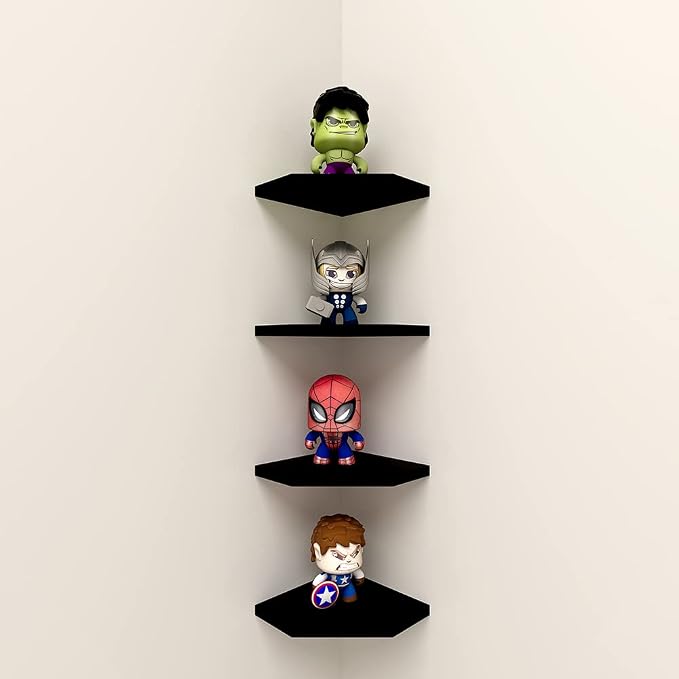 WELLAND 7-Inch Black Floating Corner Shelves Set of 2, Wall Mounted Storage - Image 4