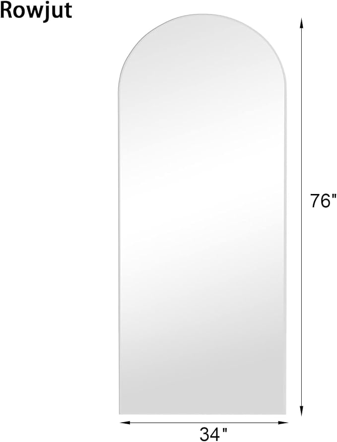 Rowjut Large 76"x34" Arched Full Length Mirror White Floor &Standing - Image 4