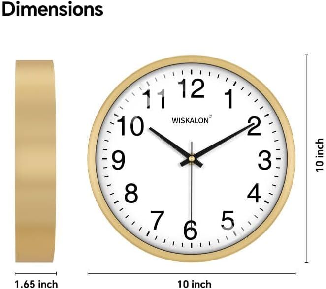 WISKALON 10 inch Wall Clock, Silent Non-Ticking Elegant Golden Frame Clock - Image 3