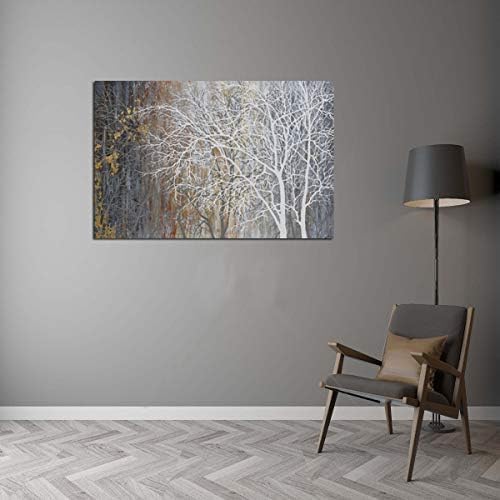 Yihui Arts Canvas Wall Art Hand Painted White Tree Pictures Brown Forest - Image 8