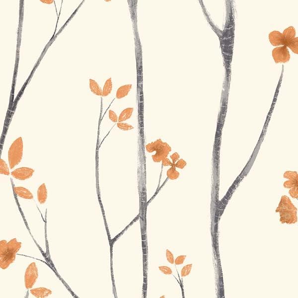 Timeet Peel and Stick Wallpaper White and Orange Floral Wallpaper Boho Leaf by Timeet