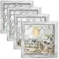 Set of 4 14 Inch Square Grey Window Pane Wall Mirrors, Shatterproof Rustic by HMANGE