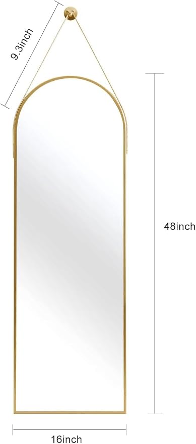 16"x48" Hanging Mirror with Leather Strap, Arched Full Length Mirror with - Image 5