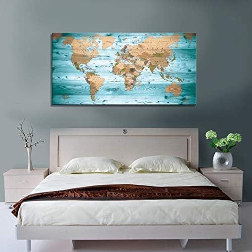 Large Wall Art Blue map of The World Painting Ready to Hang 24"x48"Large Framed - Image 5