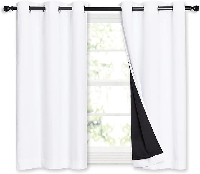 NICETOWN White 100% Blackout Curtains 45 inches Long, 2 Thick Layers Completely by NICETOWN