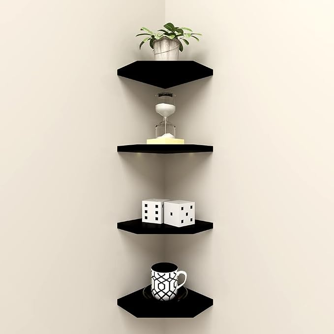 WELLAND 7-Inch Black Floating Corner Shelves Set of 2, Wall Mounted Storage - Image 5