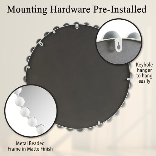 Madison Park Round Mirror, Metal Frame Circle Mirror 27 inch, Wall Art Decor - Image 3