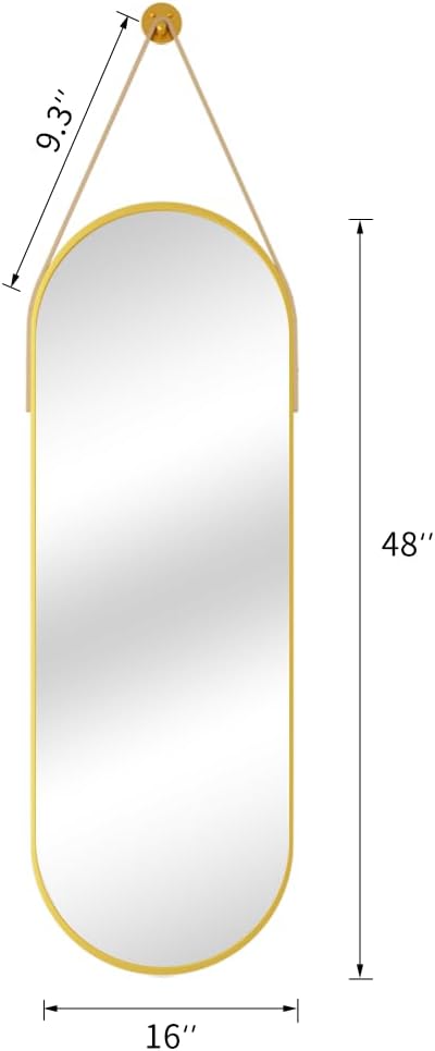 48"x16" Hanging Mirror with Leather Strap, Oval Full Length Mirror with - Image 5