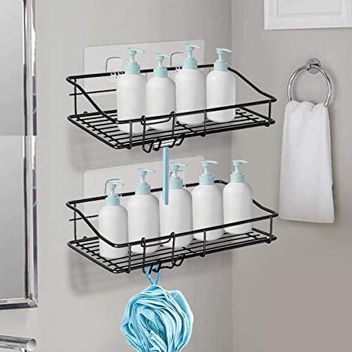 Nieifi Shower Caddy Shelf with Hooks Storage Rack Organizer Adhesive Stainless - Image 2