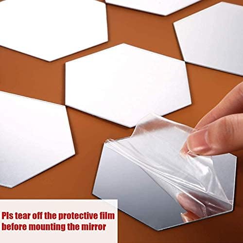 Shappy 32 Pcs Hexagon Mirror Wall Stickers Removable Silver Acrylic Mirror - Image 3