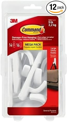 Command 5 lb Large Utility Hooks, 14 Hooks and 16 Strips, Damage-Free Hanging by Command