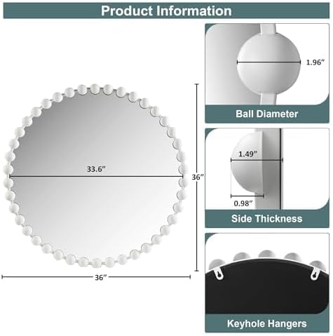 Madison Park Round Mirror, Metal Frame Circle Mirror 36 inch, Wall Art Decor - Image 7