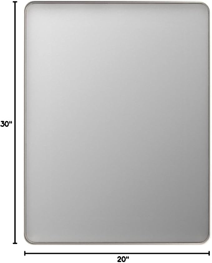 LOAAO 20X30 Inch Brushed Nickel Bathroom Mirror, Rounded Rectangle Silver Metal - Image 7