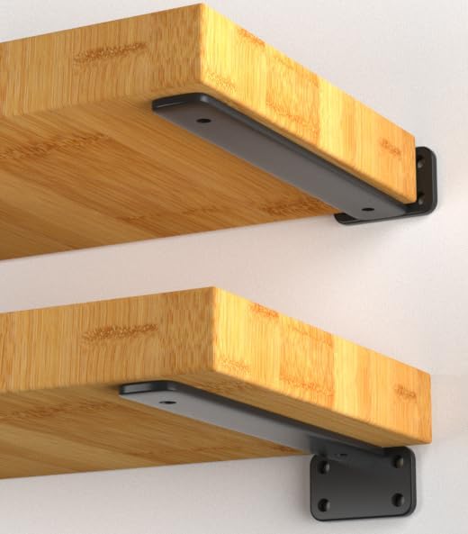 8 Pack - 14 inch Black Hidden L Shelf Bracket Iron Floating Shelf Brackets - Image 3