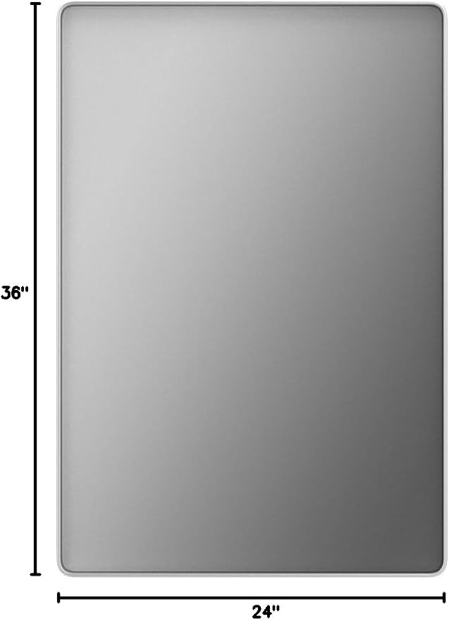 LOAAO 24X36 Inch Brushed Nickel Bathroom Mirror, Rounded Rectangle Silver Metal - Image 8