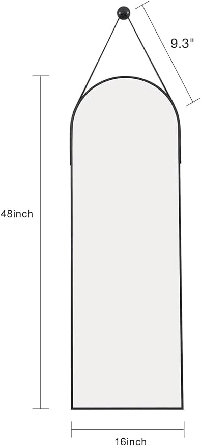 48"x16" Hanging Mirror with Leather Strap, Arched Full Length Mirror with - Image 4