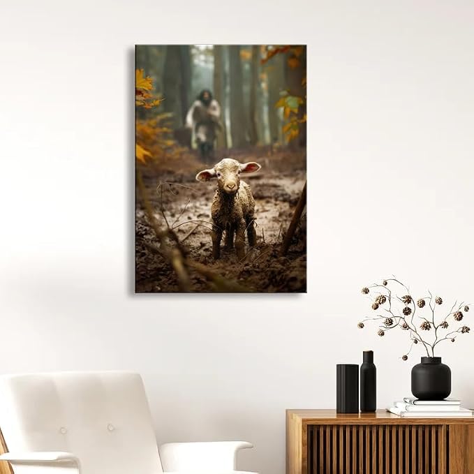Large wall art for living room Jesus Running After Lost Lamb Picture for home - Image 8