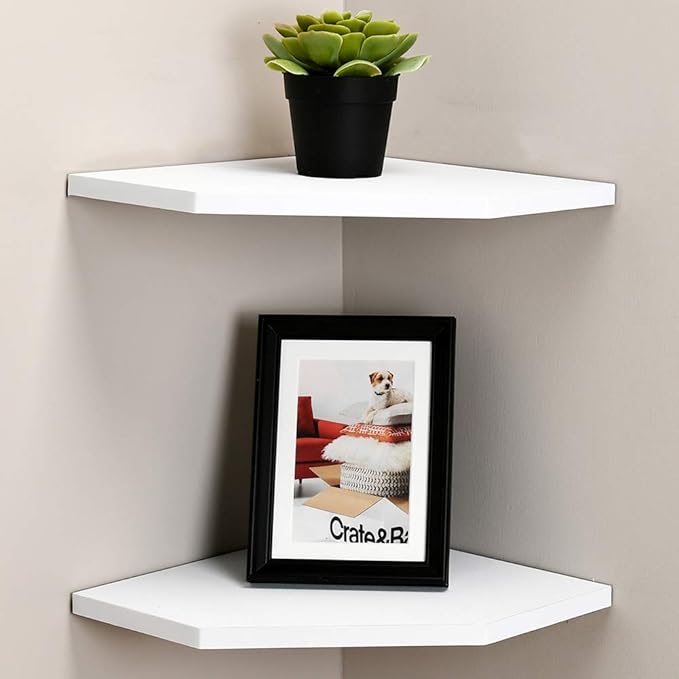WELLAND 12-Inch Floating Corner Shelves Set of 2, Wall Mounted Storage Shelf by WELLAND
