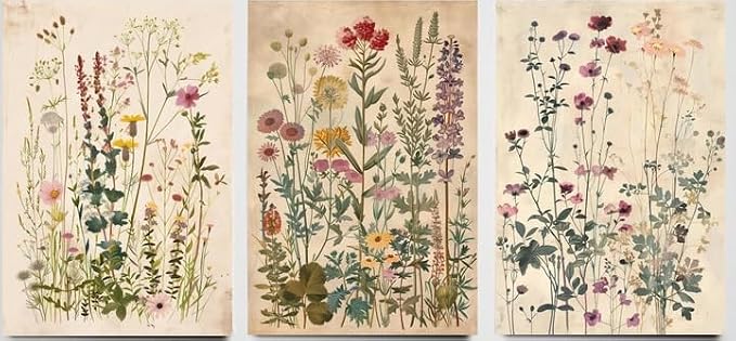 Framed Plants Wildflowers Canvas Wall Art Vintage Floral Painting Poster by NCYEL