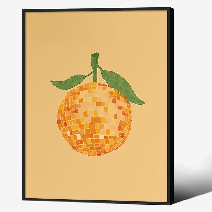 Retro Funky Orange Canvas Wall Art Fashion Disco Ball Aesthetic Posters 08x10 by Unknown