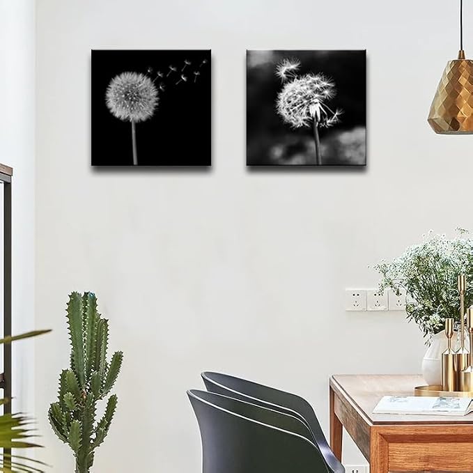 weiyiart Black and White Floral Wall Art, Dandelion Canvas Painting Prints - Image 5
