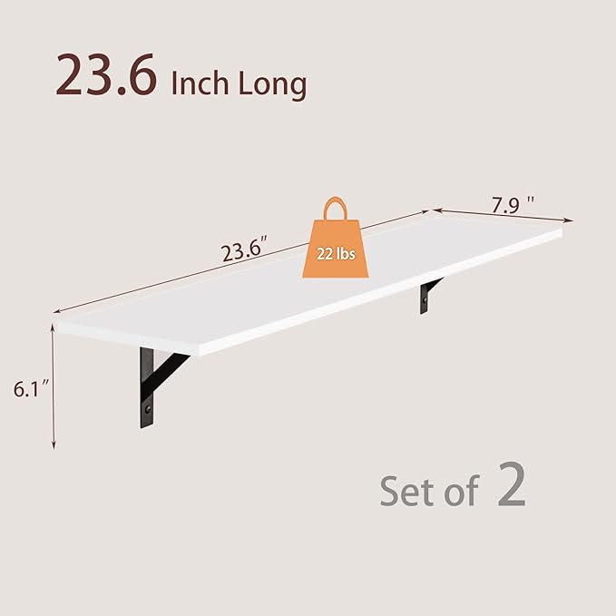 DINZI LVJ Long Wall Shelves, 24 Inch White Floating Shelves Set of 2, - Image 3