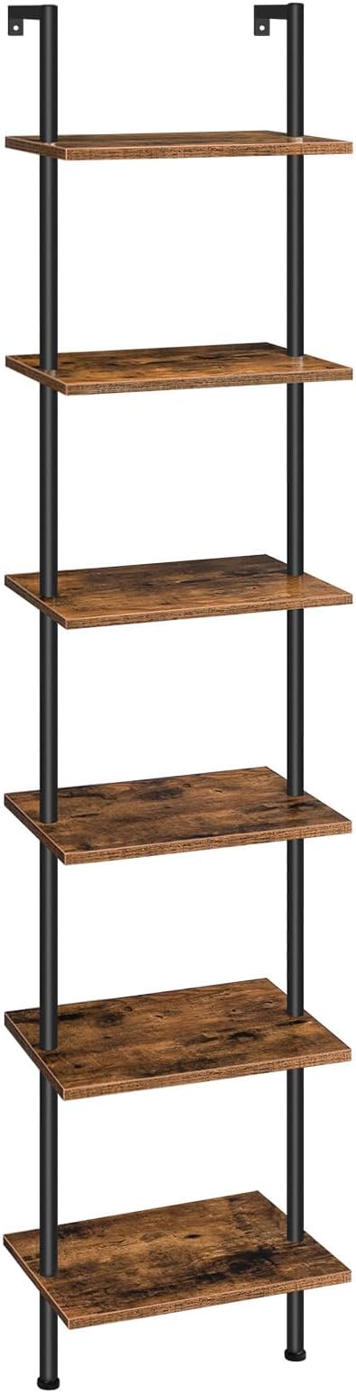 HOOBRO DIY Ladder Shelf, 6-Tier Wooden Wall Mounted Bookshelf, Narrow Bookcase by HOOBRO