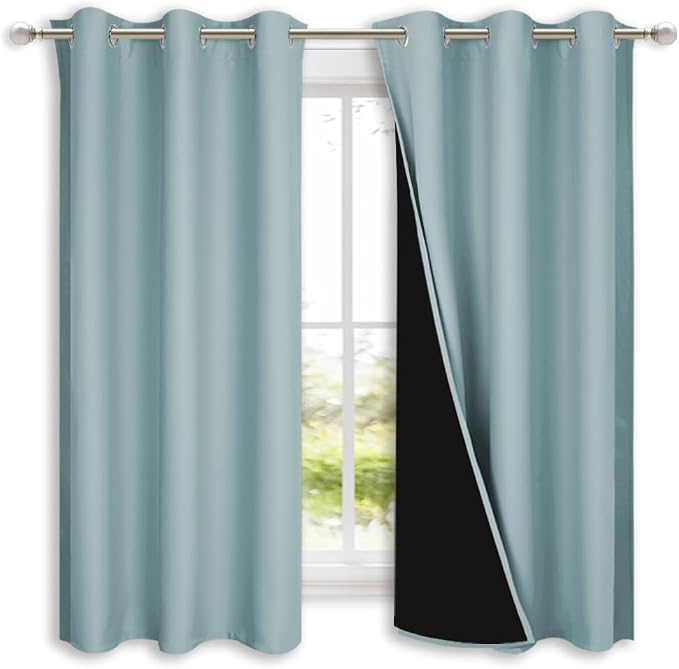 NICETOWN 100% Blackout Lined Curtains, Sky Blue, 1 Pair, 2 Thick Layers by NICETOWN