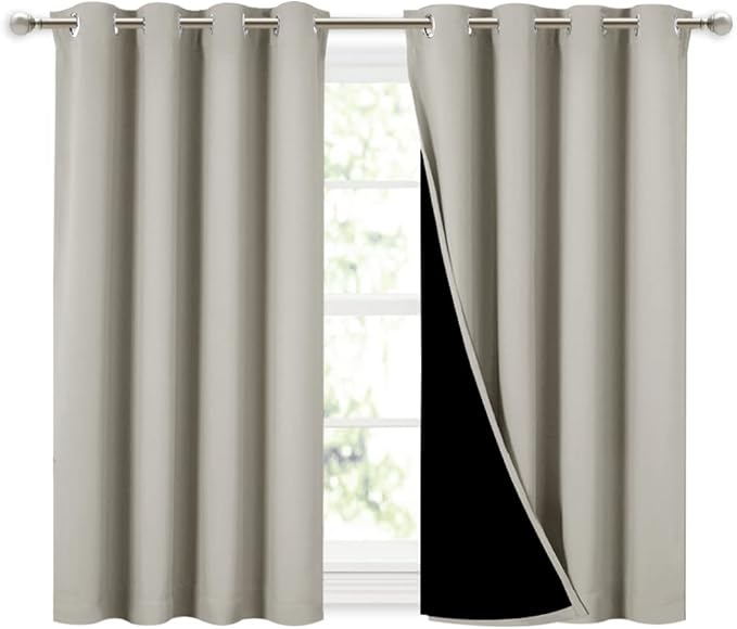 NICETOWN Natural 100% Blackout Curtains 45 inches Long, 2 Thick Layers by NICETOWN