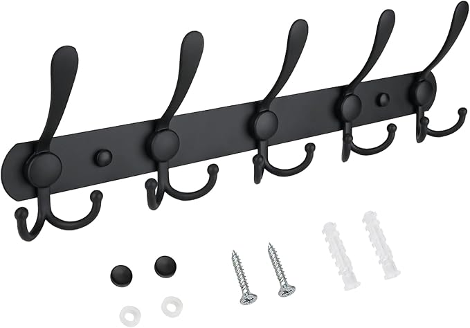 TICONN Wall Mounted Coat Rack, Five Heavy Duty Tri Hooks All Metal Construction by TICONN
