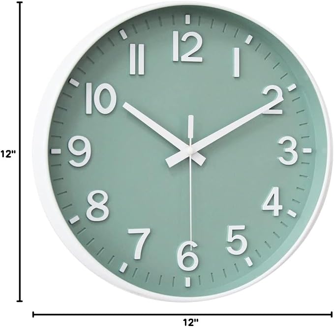 HZDHCLH Green Wall Clocks Battery Operated, 12 inch Silent Non Ticking Modern - Image 8
