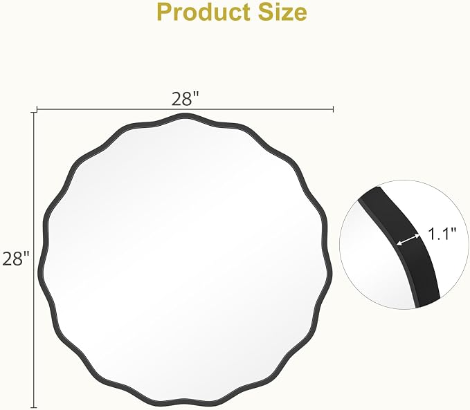 WallBeyond Round Wavy Mirror for Wall Decorative 28 inch, Modern Round Mirror - Image 6
