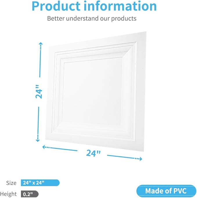 Art3d 24-Pack Square Drop Ceiling Tile 2ft x 2ft in White, PVC Ceiling Panel 24 - Image 2