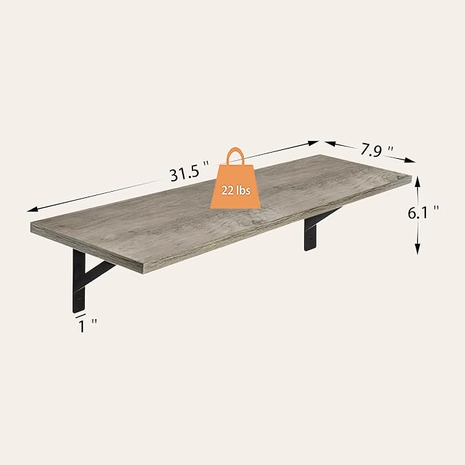 DINZI LVJ Long Shelf, 31.5 Inch Large Wall Mounted Shelves Set of 2, - Image 3
