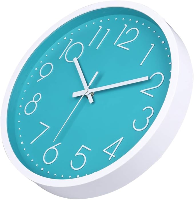 jomparis 12 Inch Silent Non-Ticking Battery Operated Round Turquoise Wall Clock - Image 4