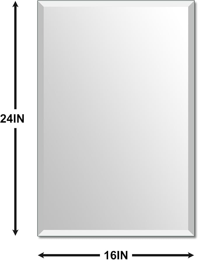 Beveled Bathroom Mirror for Wall, Rectangle Frameless Wall Mirror 24" x 16" - Image 3