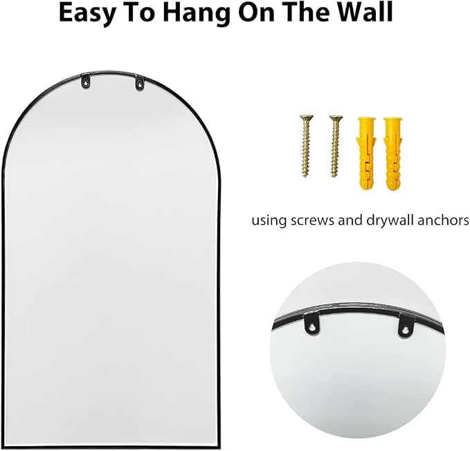 Wall Mounted Mirror, 38x24 Inch Black Bathroom Mirror, Arched Window Mirrors - Image 3